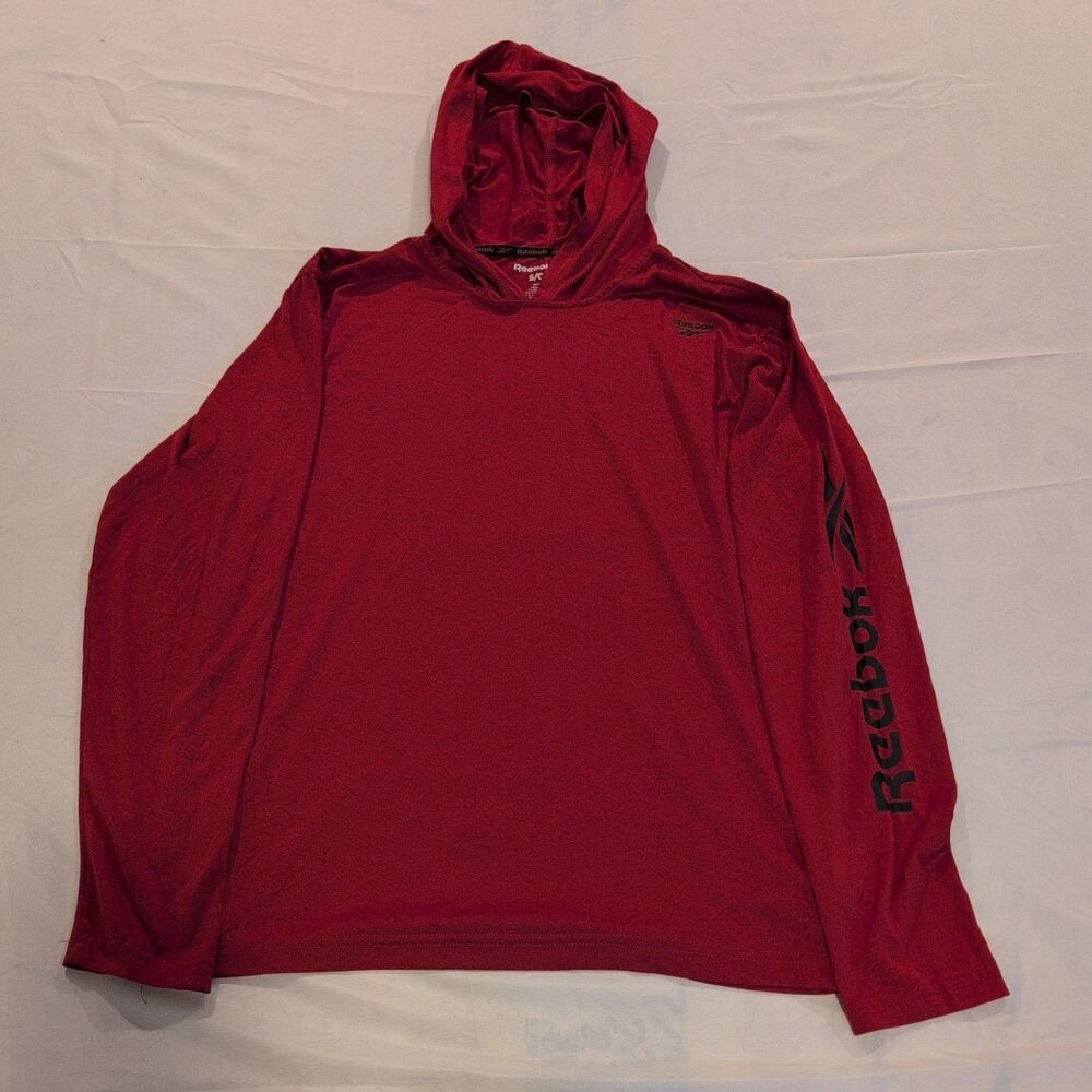 Reebok Mens Performance Hoodie Long Sleeve Shirt Red with Black Logo Size Small